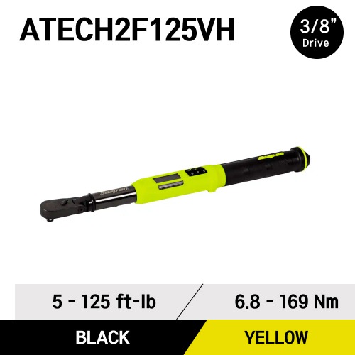 ATECH2F125VH 3/8&quot; Drive TechAngle® Flex-Head Torque Wrench, High Visibility (5-125 ft-lb) (6.8-169 Nm) 스냅온 3/8&quot; 드라이브 디지털 토크렌치 토르크렌치 (블랙바디/옐로우)