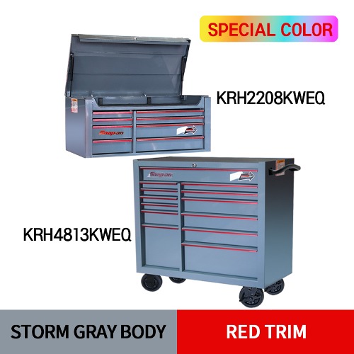 KRH2208KWEQ 40&quot; 8 Drawers Top Chest (Storm Gray/Red) (상단) &amp; KRH4813KWEQ 40&quot; 13 Drawers Single Bank Roll Cab (Storm Gray/Red) (하단) 스냅온 탑 체스트 &amp; 롤 캡 프로용 툴박스 세트상품