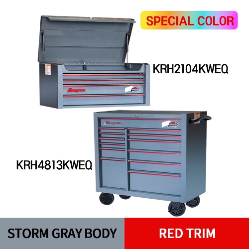 KRH2104KWEQ 40&quot; 4 Drawers Top Chest (Storm Gray/Red) (상단) &amp; KRH4813KWEQ 40&quot; 13 Drawers Single Bank Roll Cab (Storm Gray/Red) (하단) 스냅온 탑 체스트 &amp; 롤 캡 프로용 툴박스 세트상품