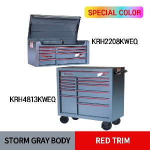 KRH2208KWEQ 40&quot; 8 Drawers Top Chest (Storm Gray/Red) (상단) &amp; KRH4813KWEQ 40&quot; 13 Drawers Single Bank Roll Cab (Storm Gray/Red) (하단) 스냅온 탑 체스트 &amp; 롤 캡 프로용 툴박스 세트상품